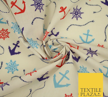 Anchor Sailor Nautical Compass Boat Printed Poly Cotton Fabric Polycotton 3793