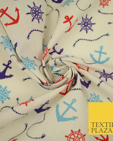 Anchor Sailor Nautical Compass Boat Printed Poly Cotton Fabric Polycotton 3793