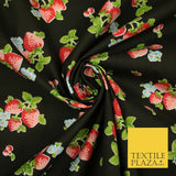 Black Red Strawberry Bunch Printed Poly Cotton Mask Fabric Polycotton 45" 3795