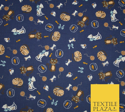 Cheeky Naughty Wild Sleepy Cat Printed Poly Cotton Fabric Polycotton Mask 45"