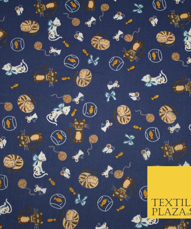 Cheeky Naughty Wild Sleepy Cat Printed Poly Cotton Fabric Polycotton Mask 45"