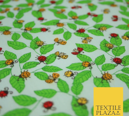 Flying Ladybird Leaf Jungle Garden Printed Poly Cotton Fabric Polycotton Mask45"