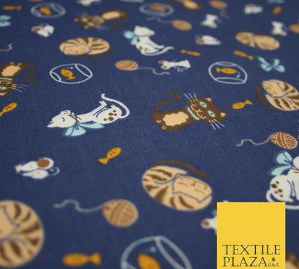 Cheeky Naughty Wild Sleepy Cat Printed Poly Cotton Fabric Polycotton Mask 45"