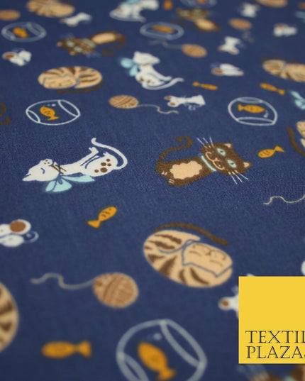 Cheeky Naughty Wild Sleepy Cat Printed Poly Cotton Fabric Polycotton Mask 45"