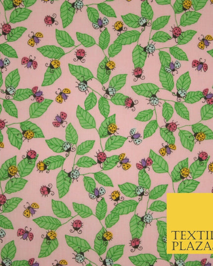 Flying Ladybird Leaf Jungle Garden Printed Poly Cotton Fabric Polycotton Mask45"