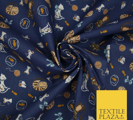 Cheeky Naughty Wild Sleepy Cat Printed Poly Cotton Fabric Polycotton Mask 45"