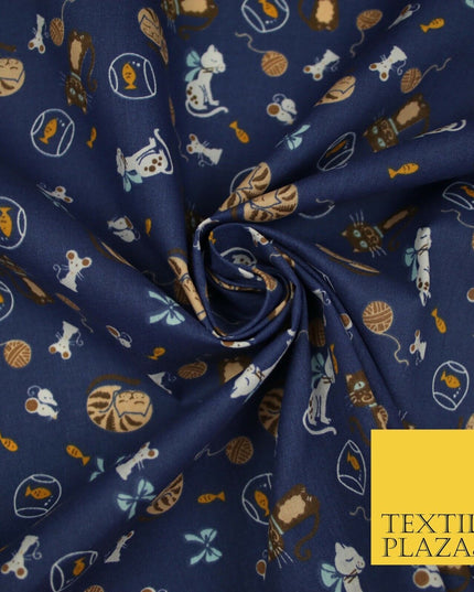 Cheeky Naughty Wild Sleepy Cat Printed Poly Cotton Fabric Polycotton Mask 45"