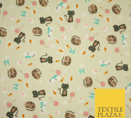 Cheeky Naughty Wild Sleepy Cat Printed Poly Cotton Fabric Polycotton Mask 45"