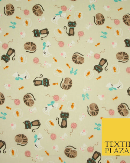 Cheeky Naughty Wild Sleepy Cat Printed Poly Cotton Fabric Polycotton Mask 45"