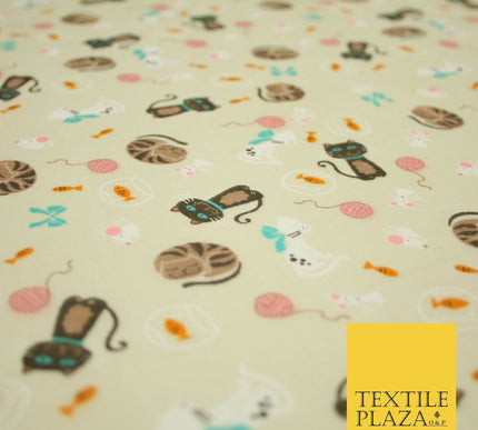 Cheeky Naughty Wild Sleepy Cat Printed Poly Cotton Fabric Polycotton Mask 45"