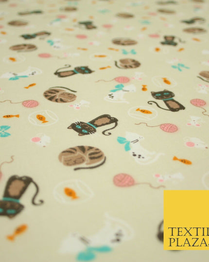 Cheeky Naughty Wild Sleepy Cat Printed Poly Cotton Fabric Polycotton Mask 45"