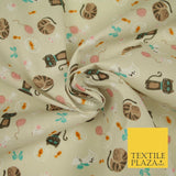 Cheeky Naughty Wild Sleepy Cat Printed Poly Cotton Fabric Polycotton Mask 45"