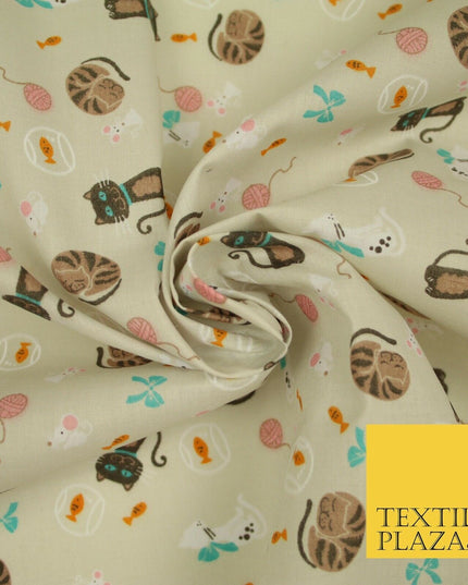 Cheeky Naughty Wild Sleepy Cat Printed Poly Cotton Fabric Polycotton Mask 45"