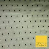 Black / Ivory 3mm Dobby Spot Polka Dot Power Mesh Net Tulle Stretch Dress Fabric