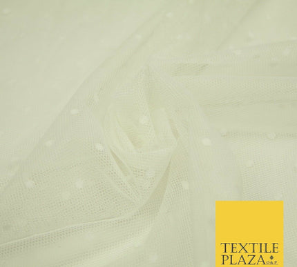 Black / Ivory 3mm Dobby Spot Polka Dot Power Mesh Net Tulle Stretch Dress Fabric