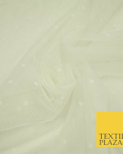 Black / Ivory 3mm Dobby Spot Polka Dot Power Mesh Net Tulle Stretch Dress Fabric