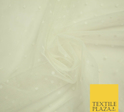 Black / Ivory 3mm Dobby Spot Polka Dot Power Mesh Net Tulle Stretch Dress Fabric