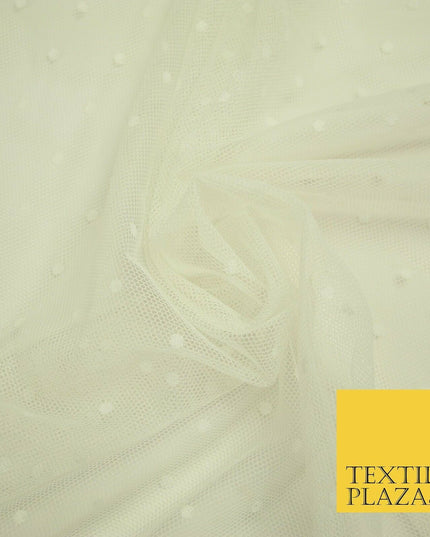Black / Ivory 3mm Dobby Spot Polka Dot Power Mesh Net Tulle Stretch Dress Fabric