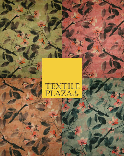 Watercolour Floral Leaves Digital Printed Faux Dupion Raw Silk Fabric Textured