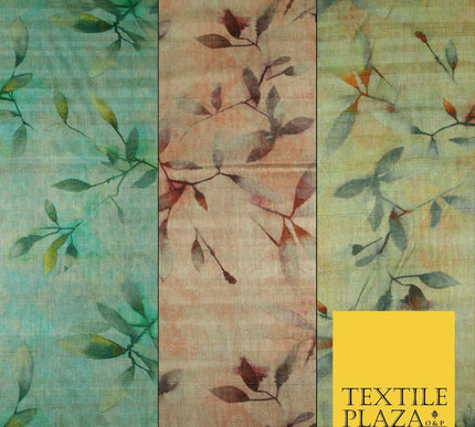 Cloudy Artsy Leaves Digital Printed Faux Dupion Raw Silk Fabric Textured Line