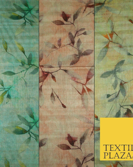Cloudy Artsy Leaves Digital Printed Faux Dupion Raw Silk Fabric Textured Line