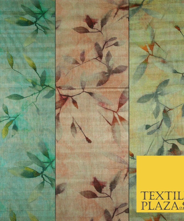 Cloudy Artsy Leaves Digital Printed Faux Dupion Raw Silk Fabric Textured Line