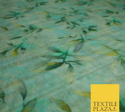 Cloudy Artsy Leaves Digital Printed Faux Dupion Raw Silk Fabric Textured Line