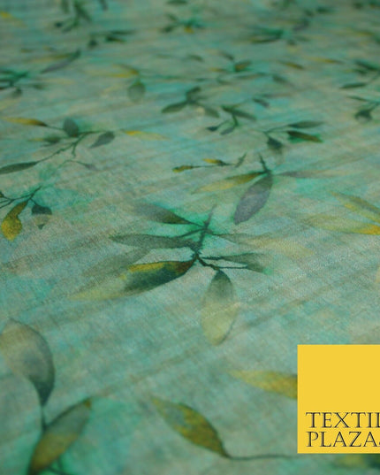 Cloudy Artsy Leaves Digital Printed Faux Dupion Raw Silk Fabric Textured Line