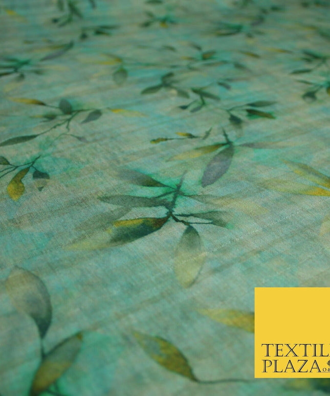 Cloudy Artsy Leaves Digital Printed Faux Dupion Raw Silk Fabric Textured Line