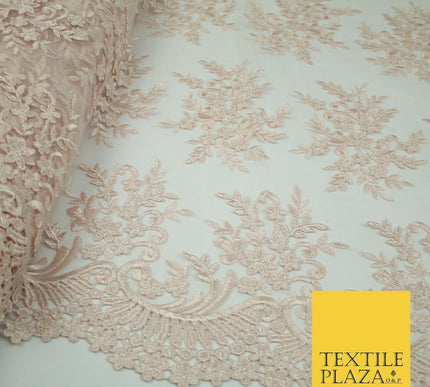 Floral Cluster Scalloped Applique Embroidered Net Lace Dress Fabric Wedding