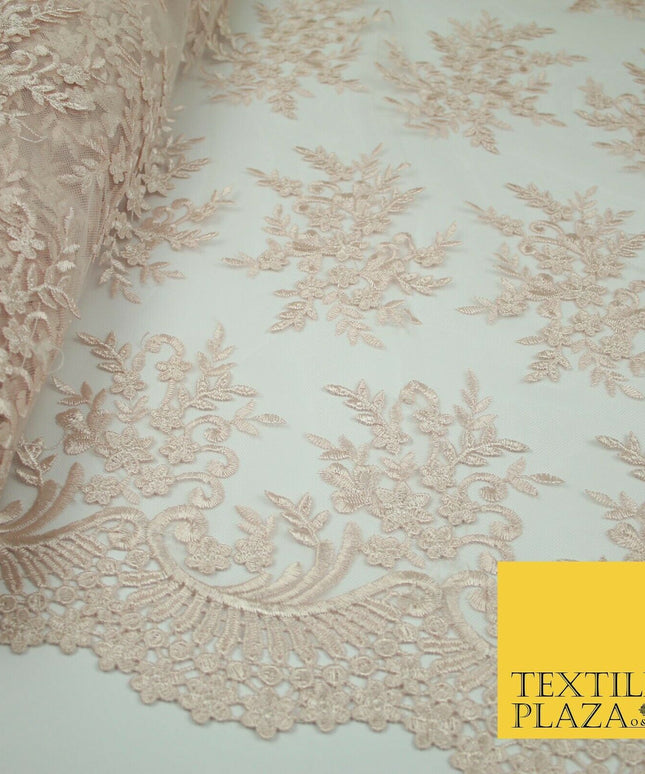 Floral Cluster Scalloped Applique Embroidered Net Lace Dress Fabric Wedding