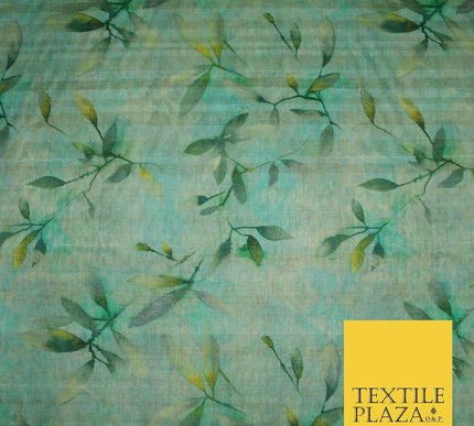 Cloudy Artsy Leaves Digital Printed Faux Dupion Raw Silk Fabric Textured Line