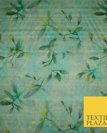 Cloudy Artsy Leaves Digital Printed Faux Dupion Raw Silk Fabric Textured Line