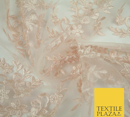 Floral Cluster Scalloped Applique Embroidered Net Lace Dress Fabric Wedding