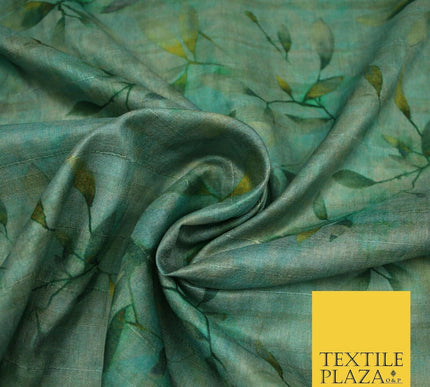 Cloudy Artsy Leaves Digital Printed Faux Dupion Raw Silk Fabric Textured Line