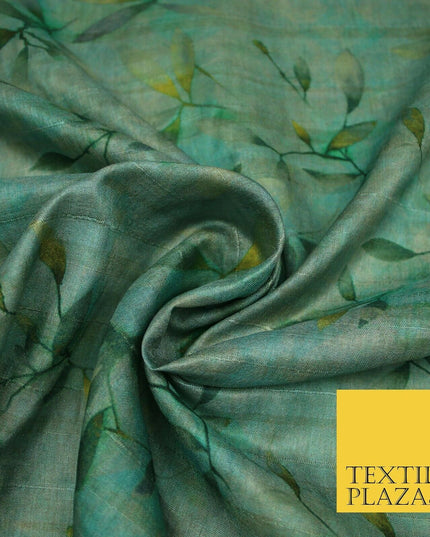 Cloudy Artsy Leaves Digital Printed Faux Dupion Raw Silk Fabric Textured Line