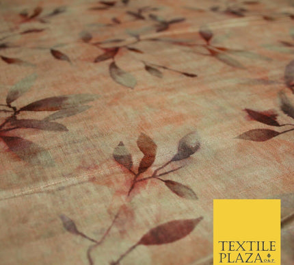 Cloudy Artsy Leaves Digital Printed Faux Dupion Raw Silk Fabric Textured Line