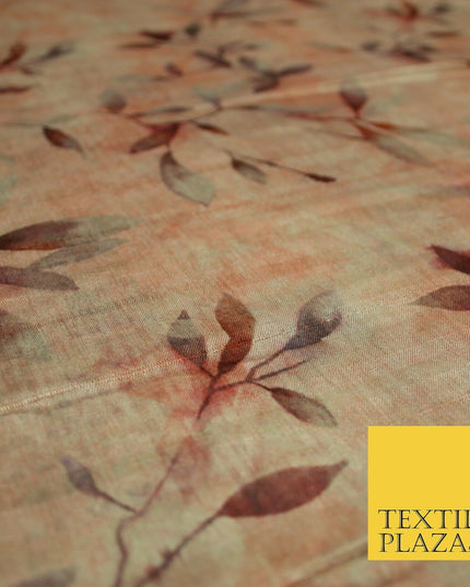 Cloudy Artsy Leaves Digital Printed Faux Dupion Raw Silk Fabric Textured Line