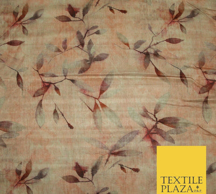 Cloudy Artsy Leaves Digital Printed Faux Dupion Raw Silk Fabric Textured Line