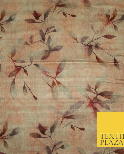 Cloudy Artsy Leaves Digital Printed Faux Dupion Raw Silk Fabric Textured Line
