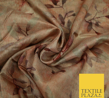 Cloudy Artsy Leaves Digital Printed Faux Dupion Raw Silk Fabric Textured Line