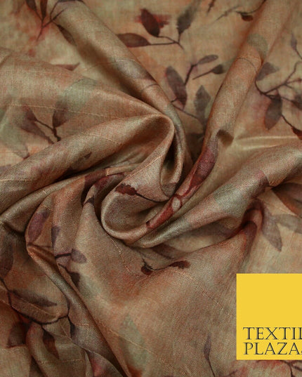 Cloudy Artsy Leaves Digital Printed Faux Dupion Raw Silk Fabric Textured Line