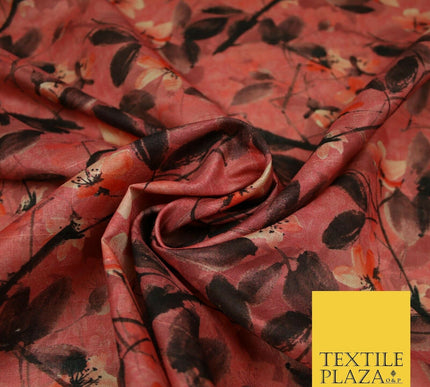 Watercolour Floral Leaves Digital Printed Faux Dupion Raw Silk Fabric Textured