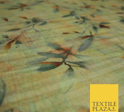 Cloudy Artsy Leaves Digital Printed Faux Dupion Raw Silk Fabric Textured Line