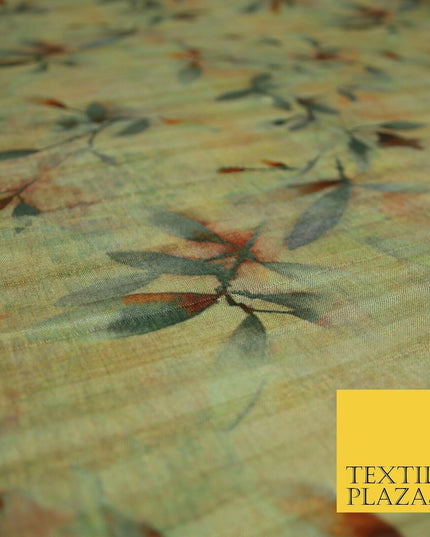Cloudy Artsy Leaves Digital Printed Faux Dupion Raw Silk Fabric Textured Line