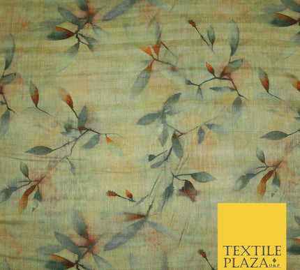 Cloudy Artsy Leaves Digital Printed Faux Dupion Raw Silk Fabric Textured Line