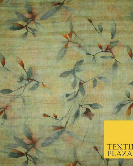 Cloudy Artsy Leaves Digital Printed Faux Dupion Raw Silk Fabric Textured Line