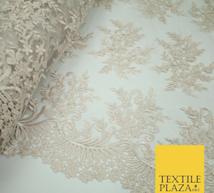 Floral Cluster Scalloped Applique Embroidered Net Lace Dress Fabric Wedding
