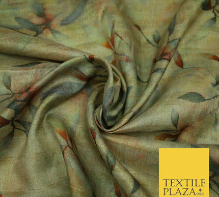 Cloudy Artsy Leaves Digital Printed Faux Dupion Raw Silk Fabric Textured Line