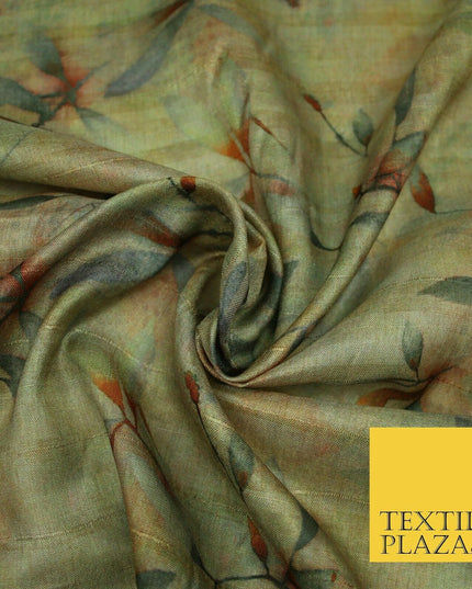 Cloudy Artsy Leaves Digital Printed Faux Dupion Raw Silk Fabric Textured Line